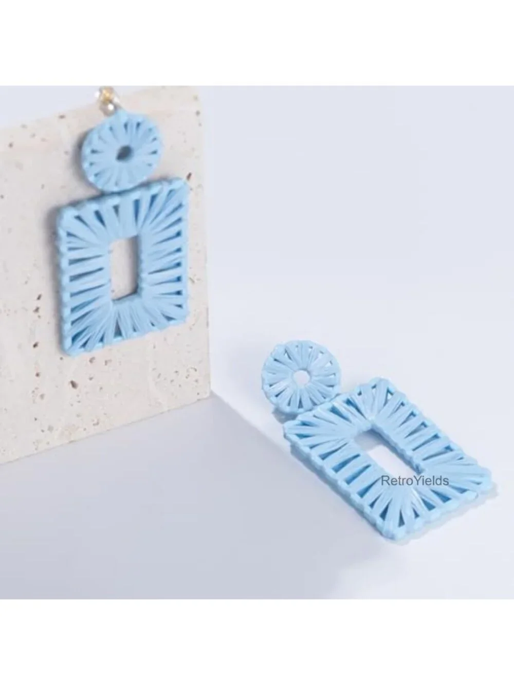 Boho Statement Raffia Square Earrings Drop Dangle Summer Beach Jewelry Alloy
